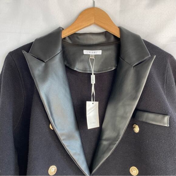 Sioni Y2K Tuxedo Blazer Women L Black Knit Faux Leather Old Money 80s Edgy NWT - Picture 3 of 8